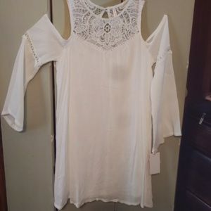 White Boho Dress Open Shoulder New w/tags